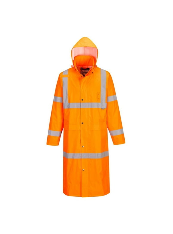 Portwest UH445 Men's Classic Raincoat Waterproof Hi Vis Reflective Long Rain Jacket ANSI Class 3 Orange, 3X-Large
