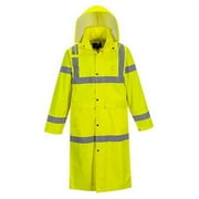 Portwest UH445 Men's Waterproof Hi Vis Raincoat - Reflective Lightweight Long Rain Jacket with Hood Safety Workwear ANSI Class 3 Yellow, Large