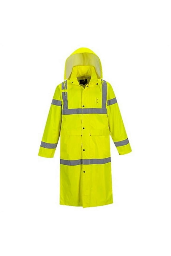 UH445 Men's Waterproof Hi Vis Raincoat - Reflective Lightweight Long Rain Jacket with Hood Safety Workwear ANSI Class 3 Yellow, Large
