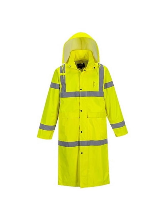 UH445 Men's Waterproof Hi Vis Raincoat - Reflective Lightweight Long Rain Jacket with Hood Safety Workwear ANSI Class 3 Yellow, XX-Large