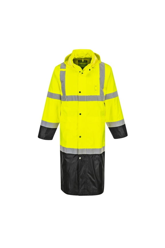 UH446 Men's Contrast Raincoat Waterproof Hi Vis Reflective Long Rain Jacket Yellow/Black, X-Large