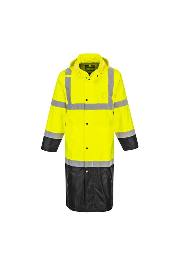 UH446 Men's Contrast Raincoat Waterproof Hi Vis Reflective Long Rain Jacket Yellow/Black, XX-Large