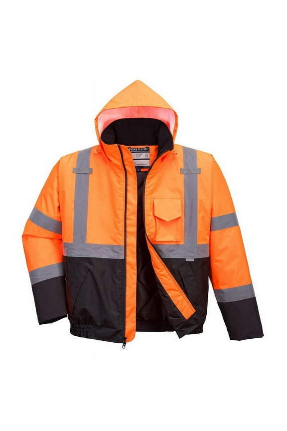 US363 Hi-Vis Two-Tone Bomber Jacket-Orange/Black-S