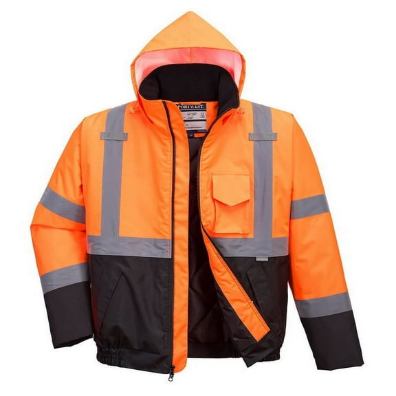 Portwest US363 Men's Waterproof Hi Vis Reflective Two-Tone Bomber Jacket Orange/Black, X-Large