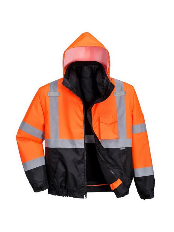 US365 Men's Premium Hi Vis Reflective Waterproof 3-in-1 Bomber Jacket Orange/Black, Medium