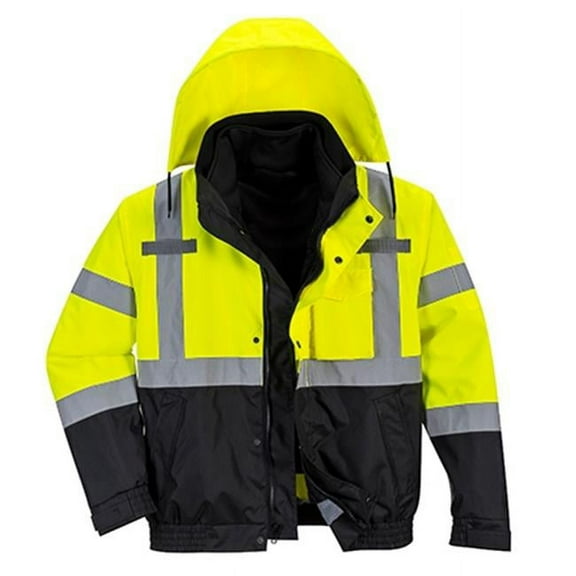 Portwest US365 Men's Premium Hi Vis Reflective Waterproof 3-in-1 Bomber Jacket Yellow/Black, Small