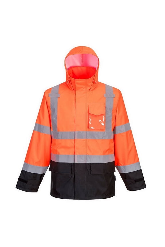 US366 Hi-Vis Lightweight Waterproof Contrast Rain Jacket Orange/Black, 4X-Large