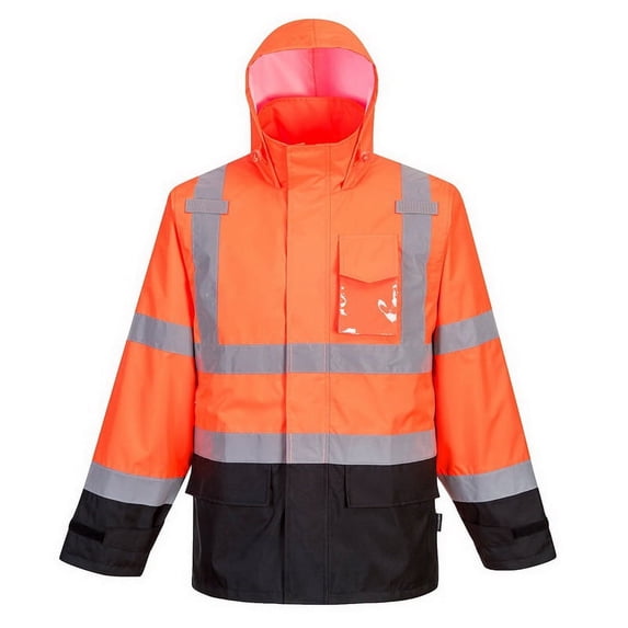 Portwest US366 Hi-Vis Contrast Rain Jacket Orange/Black, Medium