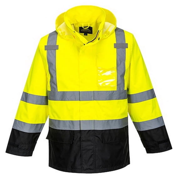 Portwest US366 Hi-Vis Lightweight Waterproof Contrast Rain Jacket Yellow/Black, 4X-Large
