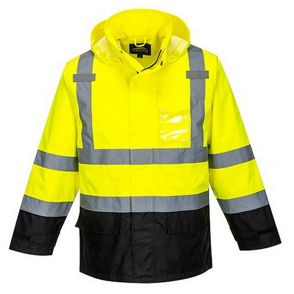 Portwest US366 Hi-Vis Lightweight Waterproof Contrast Rain Jacket Yellow/Black, 5X-Large