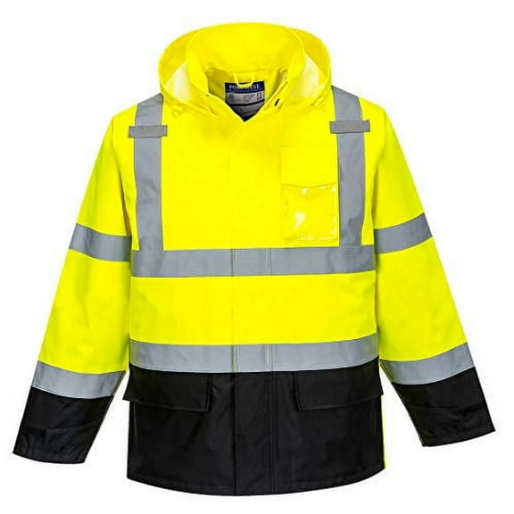 Portwest US366 Hi-Vis Lightweight Waterproof Contrast Rain Jacket Yellow/Black, Medium
