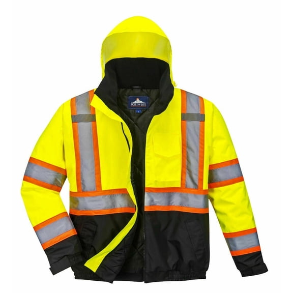 Portwest US367 Hi-Vis 2-in-1 Contrast Tape Reflective Bomber Jacket Yellow/Black, 5X-Large