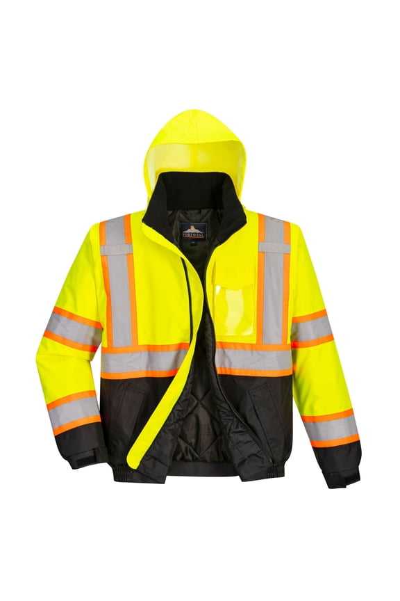 US368 Hi-Vis Contrast Tape Reflective Bomber Jacket Yellow/Black, Small