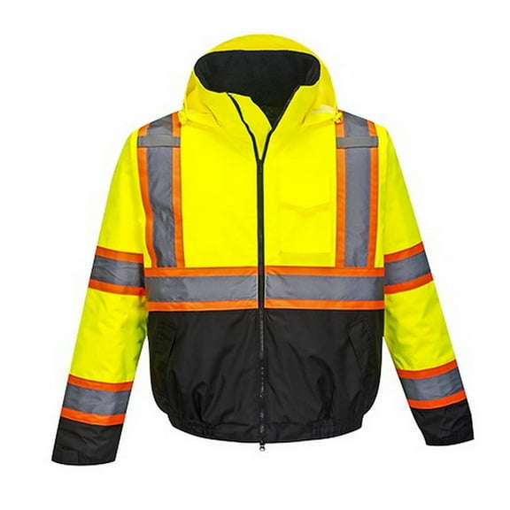 Portwest US368 Hi-Vis Contrast Tape Reflective Bomber Jacket Yellow/Black, X-Large