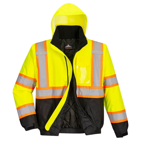 Portwest US368 Hi-Vis Contrast Tape Reflective Bomber Jacket Yellow/Black, X-Large