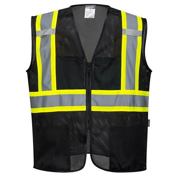 Portwest US391 Iona Plus Lightweight Reflective Mesh Vest Black, 5X-Large