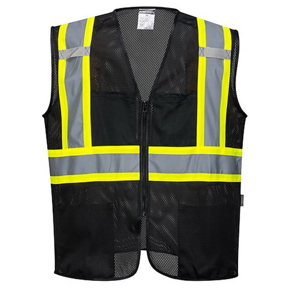 Portwest US391 Iona Plus Lightweight Reflective Mesh Vest Black, X-Large