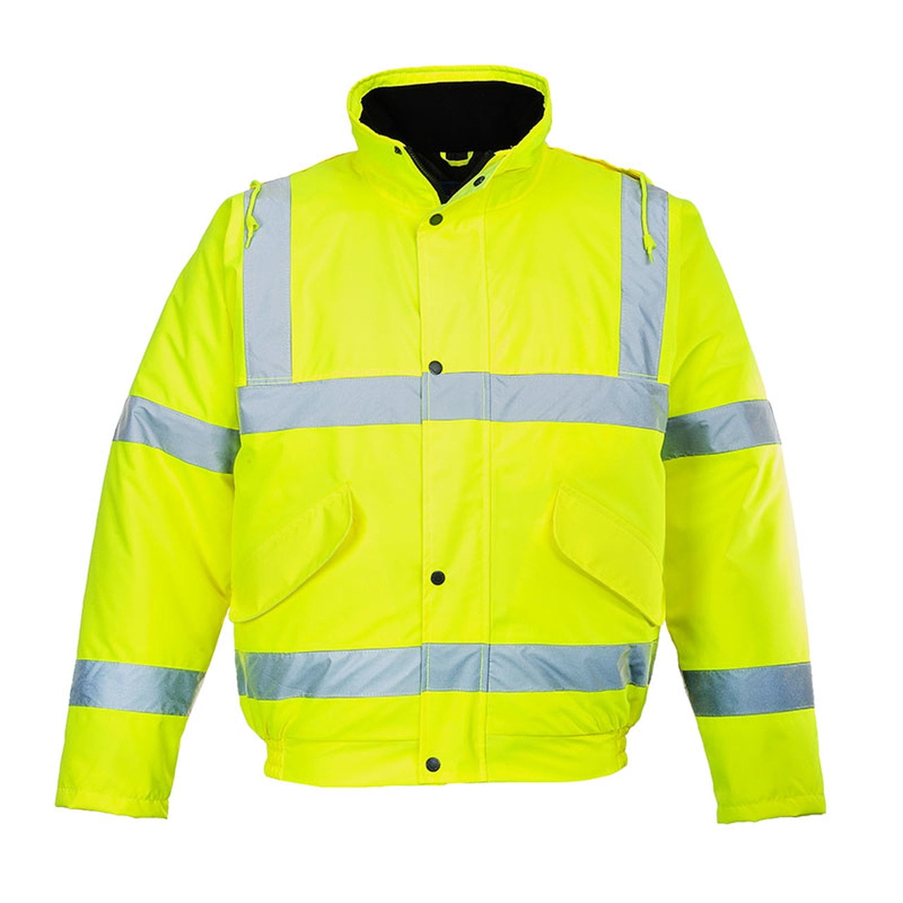 Majestic Hi Vis ANSI Class 3 Waterproof Bomber Jacket - Removable Fleece Liner & Hood, Type R