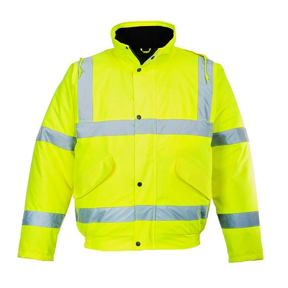 Portwest US463 Men's Waterproof Hi Vis Bomber Jacket - Winter Safety Jacket with Reflective Tape, Pockets and Hood Yellow, Large