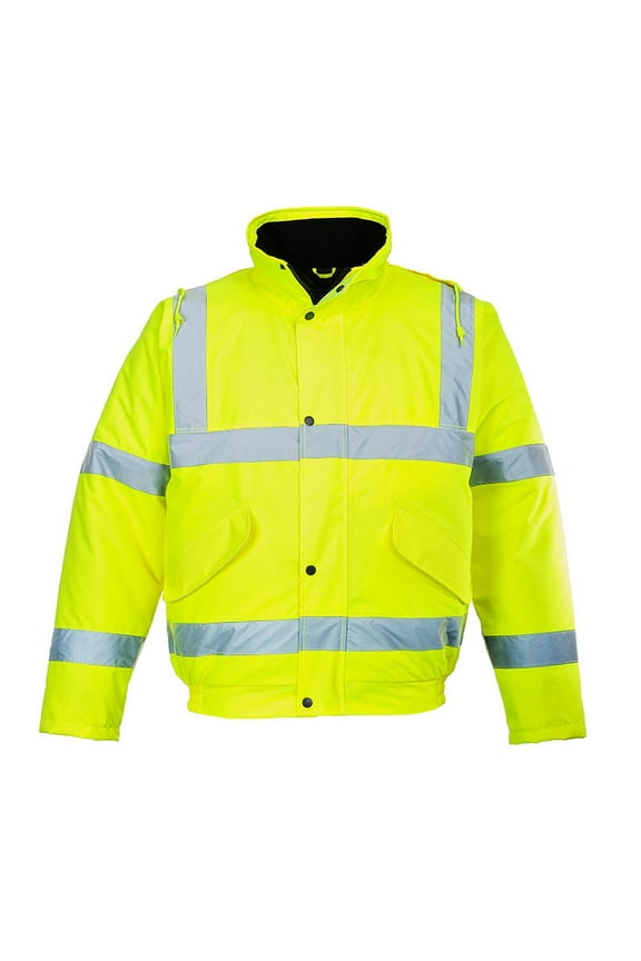 US463 Men's Waterproof Hi Vis Bomber Jacket - Winter Safety Jacket with Reflective Tape, Pockets and Hood Yellow, X-Large