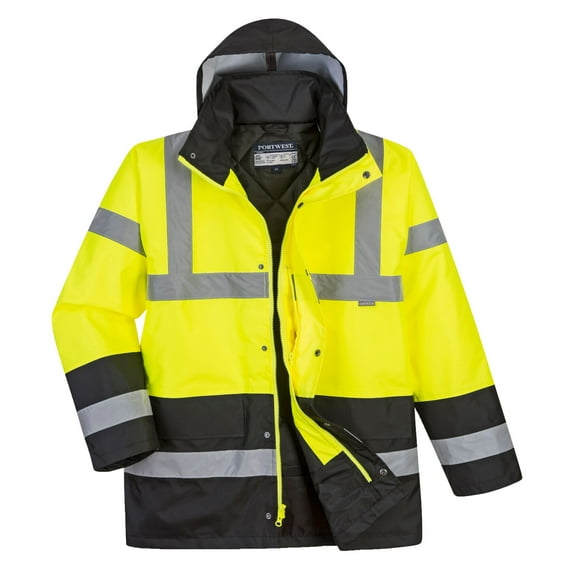 Portwest US466 Men's Waterproof Hi Vis Traffic Jacket - Reflective Safety Coat Yellow/Black, 7X-Large