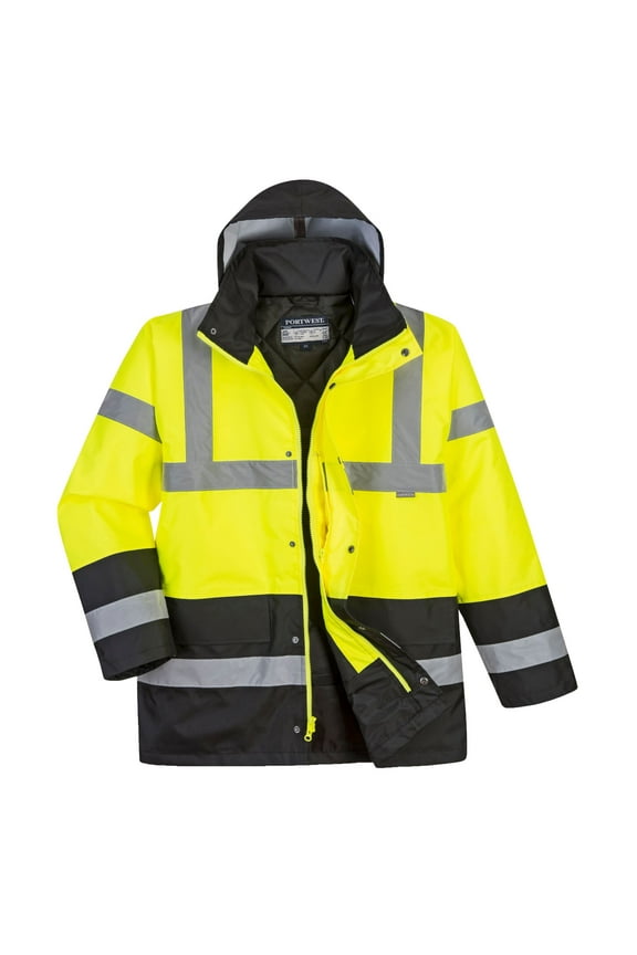 US466 Men's Waterproof Hi Vis Traffic Jacket - Reflective Safety Coat Yellow/Black, 7X-Large