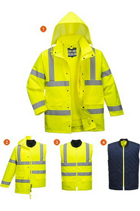 US468 Men's Waterproof Hi Vis 4-in-1 Safety Traffic Jacket Yellow, Small