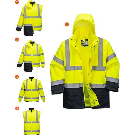 Portwest US768 Hi-Vis Executive 5-in-1 Reflective Safety Jacket Yellow/Navy, Small