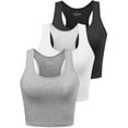 thumbnail image 1 of Porvike Crop Tops for Women Workout Tanks Racerback Cropped Yoga Shirts 3 Pack Black/White/Grey XL, 1 of 7