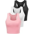 thumbnail image 1 of Porvike Crop Tops for Women Workout Tanks Racerback Cropped Yoga Shirts 3 Pack Black/White/Pink L, 1 of 7