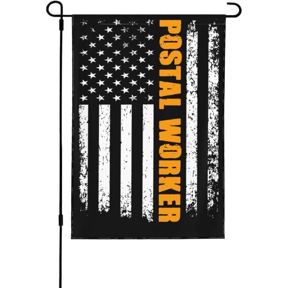 Pos-tal Worker American Flag Garden Flag for Outside 12.5"x18" Double Sided Farmhouse Holiday Outdoor Yard Banner Decorations for Home
