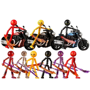 Posable Action Figures - 4.7" Stickman Collectable Action Figures Set with 7 Handheld Item, Stop Motion Stick Man Figure for Collectors, Funny Gift Desk Decor