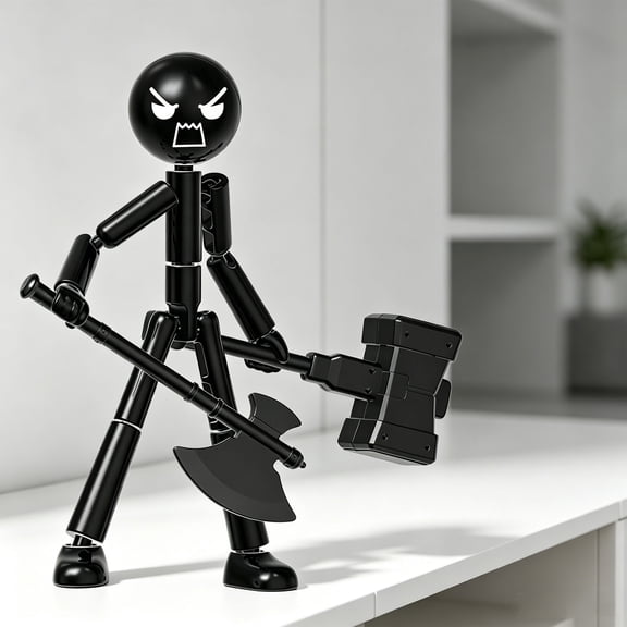 Posable Action Figures, 7" Stickman Collectable Multi-Jointed Action Figures with 7 Handheld Items, Novelty Stop Motion Figure for Collectors & Gift Desk Decor