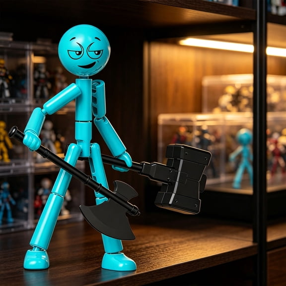 Posable Action Figures, 7" Stickman Collectable Multi-Jointed Action Figures with 7 Handheld Items, Novelty Stop Motion Figure for Collectors & Gift Desk Decor