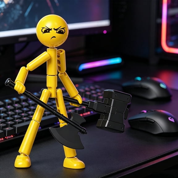 Posable Action Figures, 7" Stickman Collectable Multi-Jointed Action Figures with 7 Handheld Items, Novelty Stop Motion Figure for Collectors & Gift Desk Decor