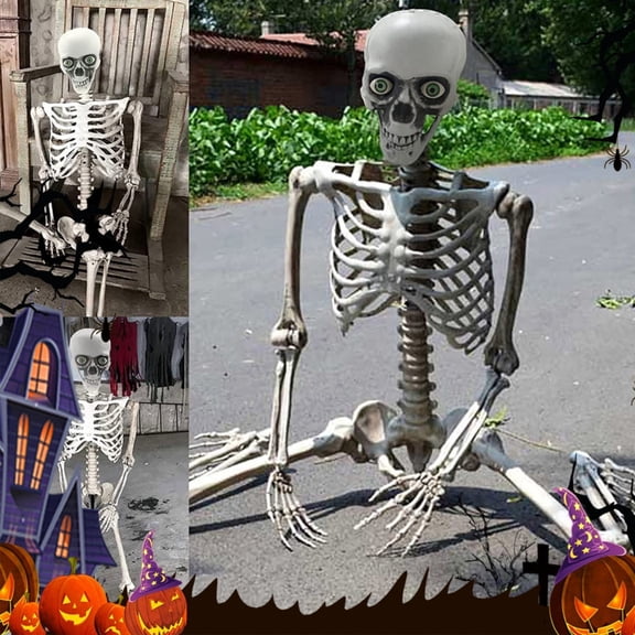 Posable Full‑Body Plastic Human Skeleton Prop, Lifelike Adjustable Joints Hanging Skeleton, For Halloween Haunted House Decor,27.56"