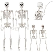 Posable Life Size Human Skeleton Family 4pk- 2 Adult 54" & 2 Children 2- Indoor & Outdoor Prop Decorations w Bending Articulated Bones