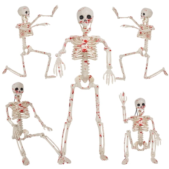Posable Life Size Skeleton 14.96 Inch Full Body Realistic Bones with Movable Joints, Giant Halloween Decor for Indoor Outdoor Haunted House Props and Spooky Party, Decorations & Favors