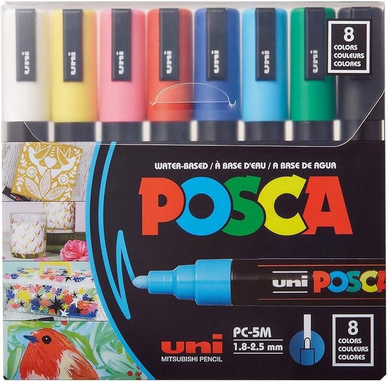 Posca Full Set of 8 Acrylic Paint Pens with Reversible Medium Point Pen Tips, Posca Pens are Acrylic Paint Markers for Rock Painting, Fabric, Glass Paint, Metal Paint, and Graffiti