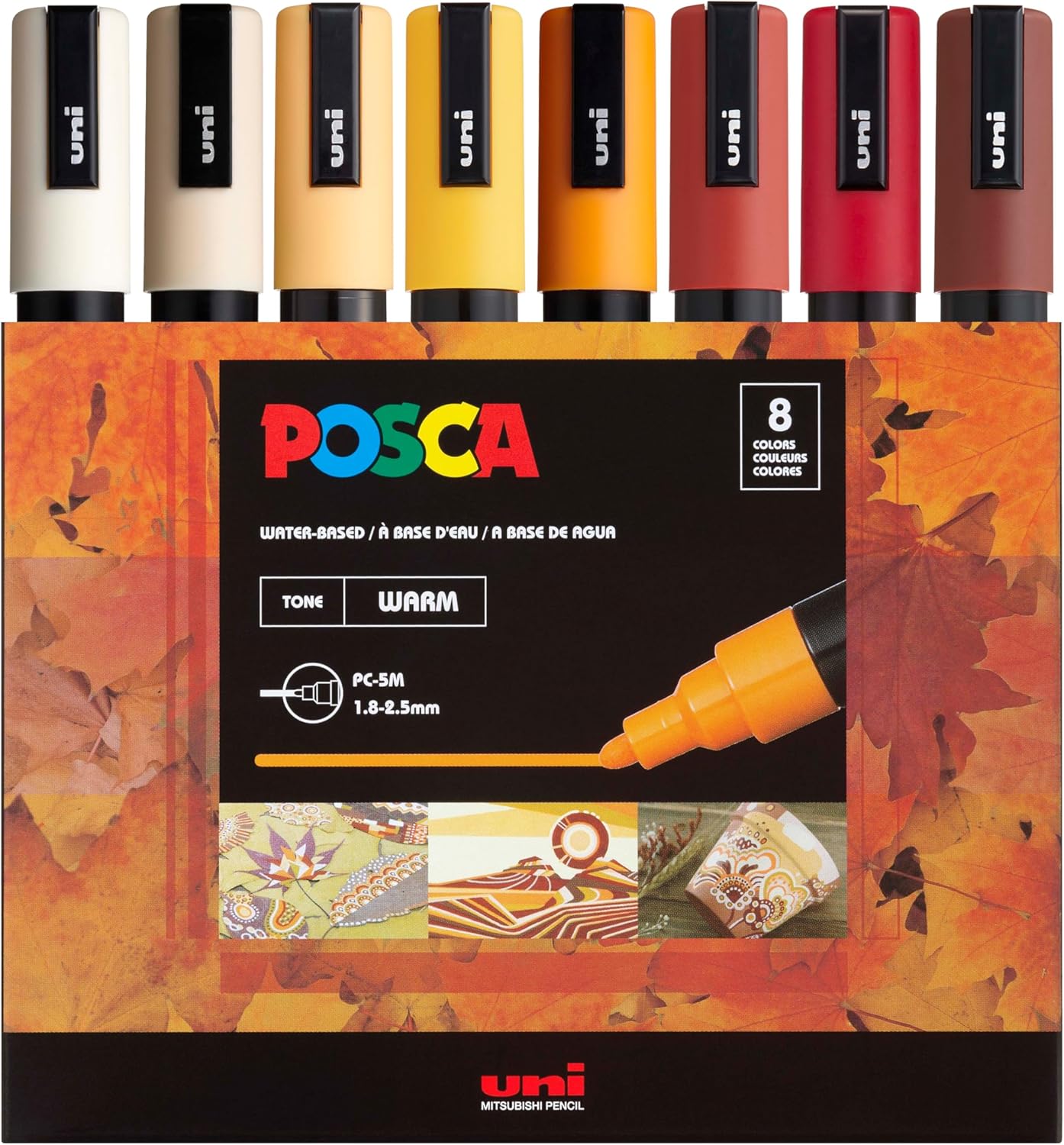 Posca Marker Set with Medium Tips, 8 Warm Tone 5M Paint Markers