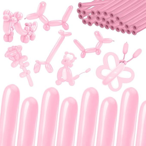 Poscoverge 260 Balloons, 50pcs Long Balloons, Macaron Pink 260 Balloons, Long Balloons for Balloon Arch, Balloon Animals Kit, Balloons for Balloon Animals, Long Balloons Twisting Balloons