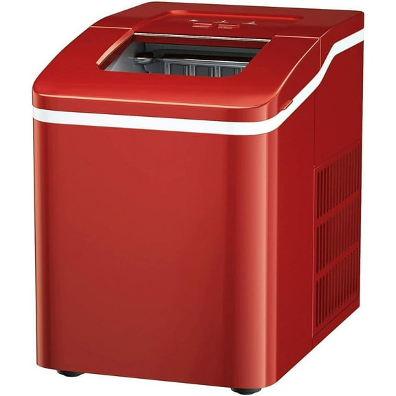 Posdutti Ice Maker Machine for Countertop, Bullet-Shaped Ice Cubes Ready in 8 Mins, 26Lbs/24H Portable Electric Ice Maker w/Basket & Scoop, Self-Cleaning Function, Perfect for Home Office (Red)