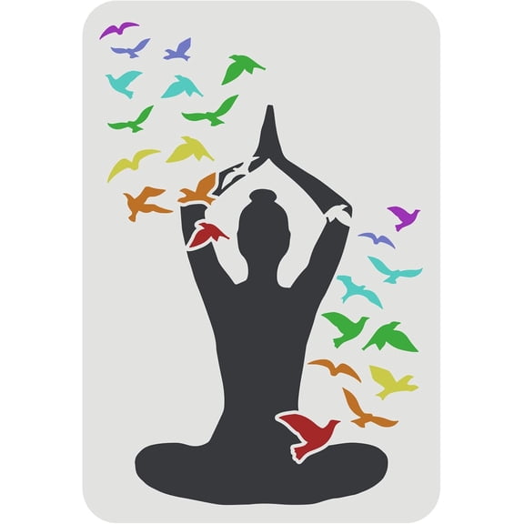 Pose Stencil 11.7x8.3inch Reusable Drawing Stencil Women Practicing Stencil and Flying Birds Stencil for Painting on Wall Canvas Furniture and Paper 1pc