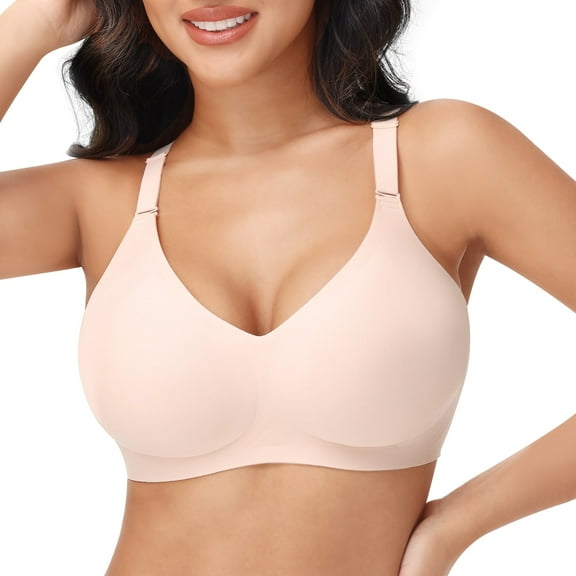 PoseFree Bras For Women - No Underwire Wireless Full Coverage - Seamless Supportive T-Shirt Bra with Soft Padded Nude XL