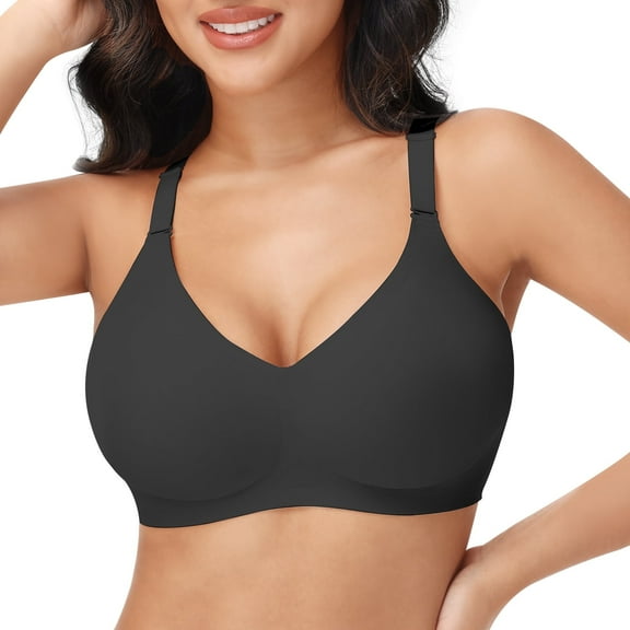 PoseFree Bras For Women - No Underwire Wireless Full Coverage - Seamless Supportive T-Shirt Bra with Soft Palackdded Black XL