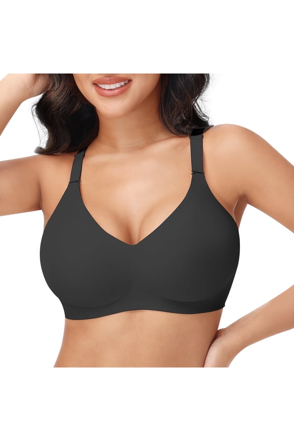 Bras For Women - No Underwire Wireless Full Coverage - Seamless Supportive T-Shirt Bra with Soft Palackdded Black XL