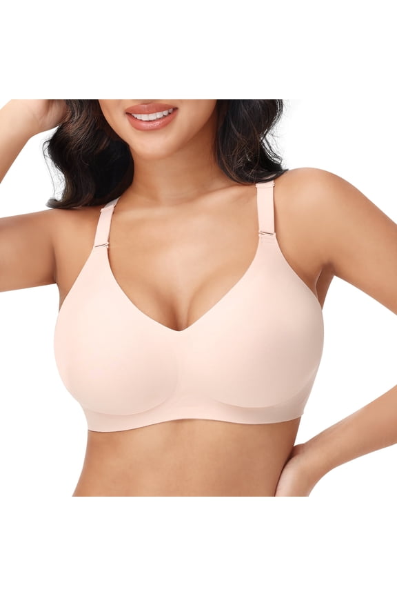 Plus Size Bras for Women - Wireless Support & Lift Full Coverage - Back Fat Smoothing Push Up Bra for Big Bust Nude 2XL