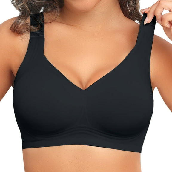 PoseFree Wireless Bras for Women Full Coverage Comfort Seamless No Underwire Bras Black L