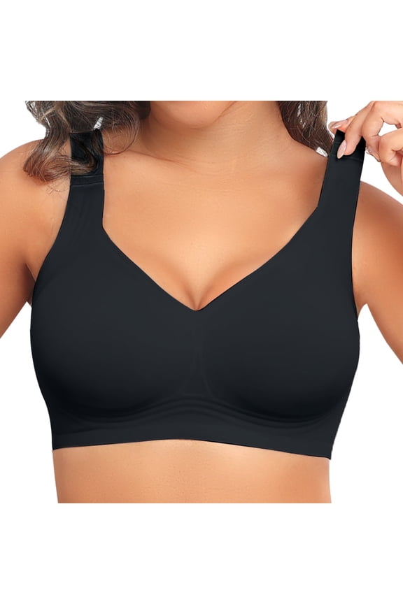 Wireless Push Up Bras for Women, Full Coverage Comfort Smoothing，Seamless No Underwire Bralette，Black M