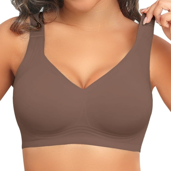 PoseFree Wireless Bras for Women Full Coverage Comfort Seamless No Underwire Bras Coffee L